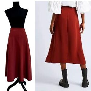 ZARA brick red A-line flare midi skirt Sz S